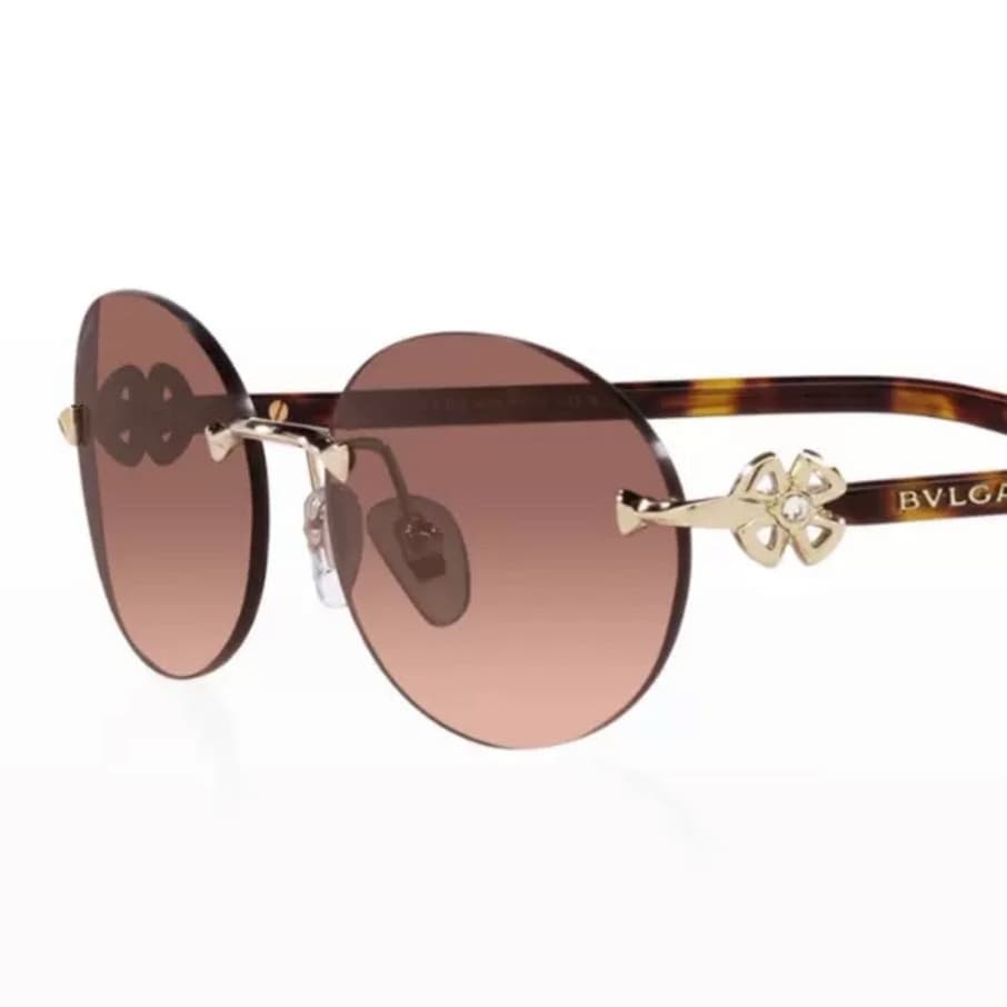 BVLGARI Sunglasses Four Leaf Clover arms Oval Retro Style 0BV6191BD Pink Gradient Brown Lens 56-18-140MM