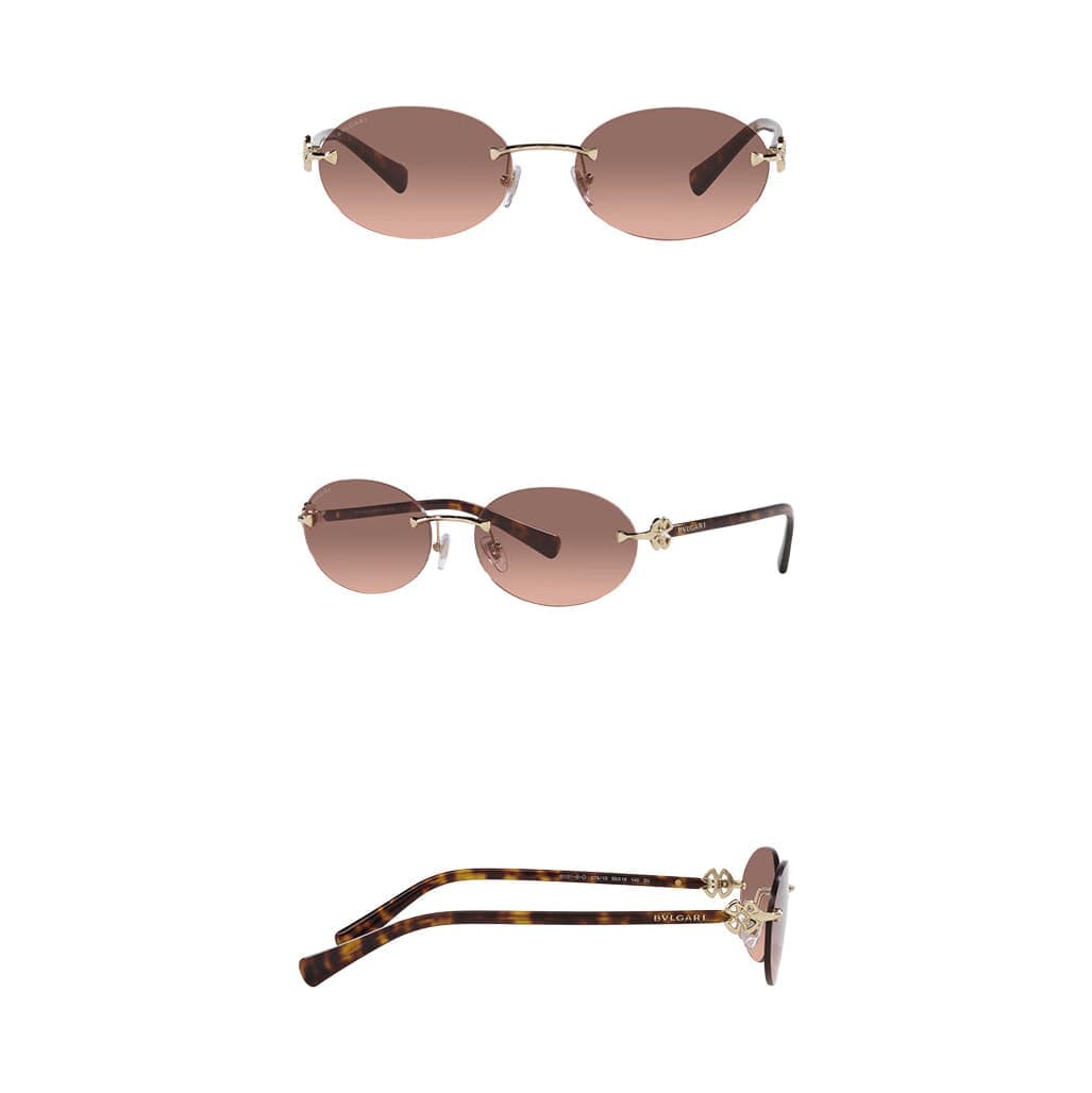 BVLGARI Sunglasses Four Leaf Clover arms Oval Retro Style 0BV6191BD Pink Gradient Brown Lens 56-18-140MM