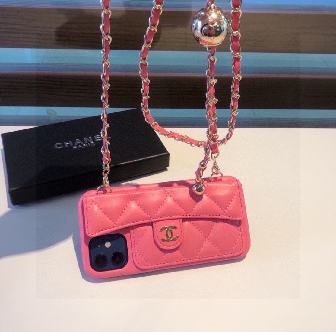 Chanel iPhone Case Snap button bag for ID cards keys cash adjustable chain length