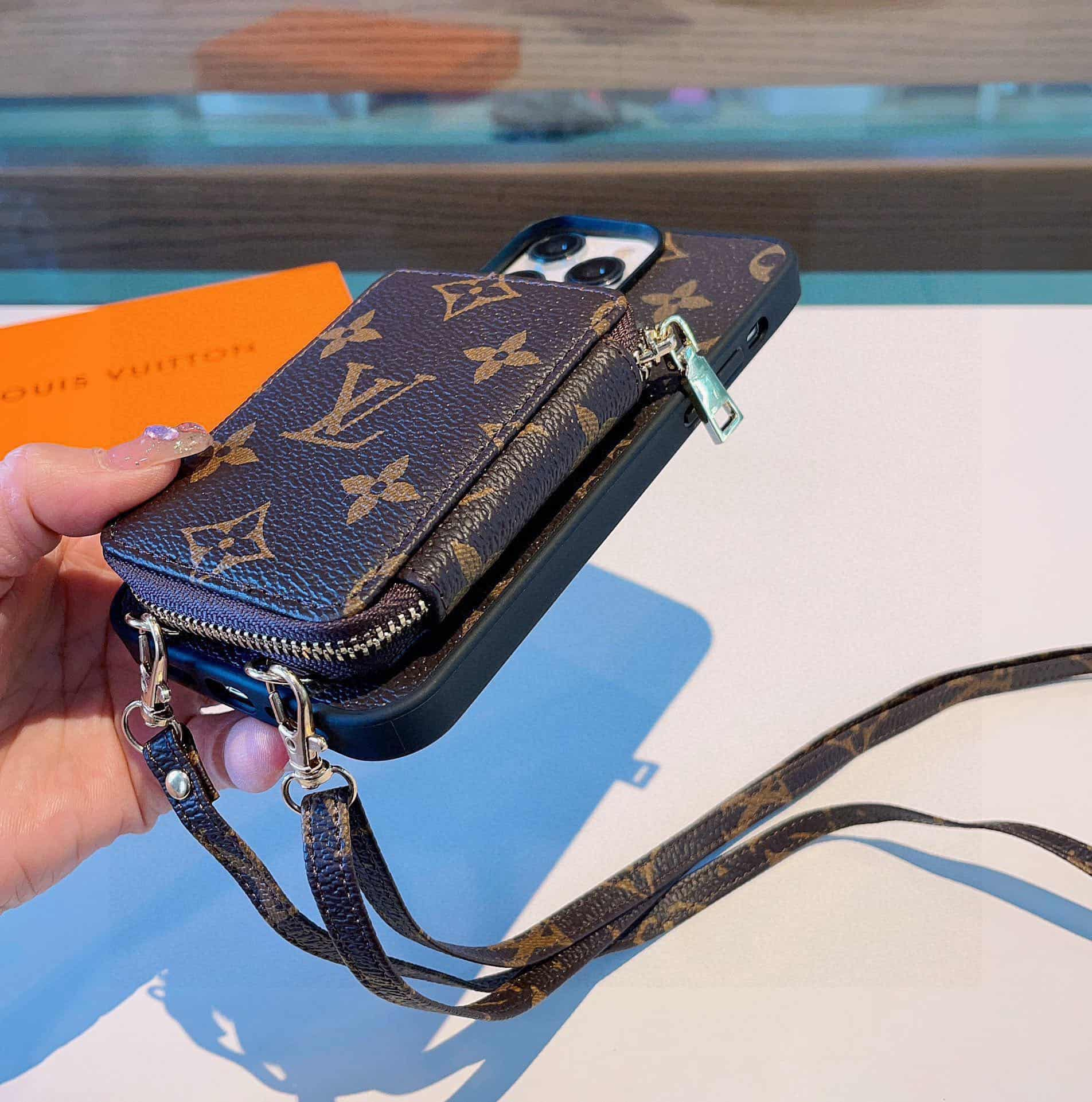 LOUIS VUITTON iPhone Case Monogram with zipper for bank cards keys cash