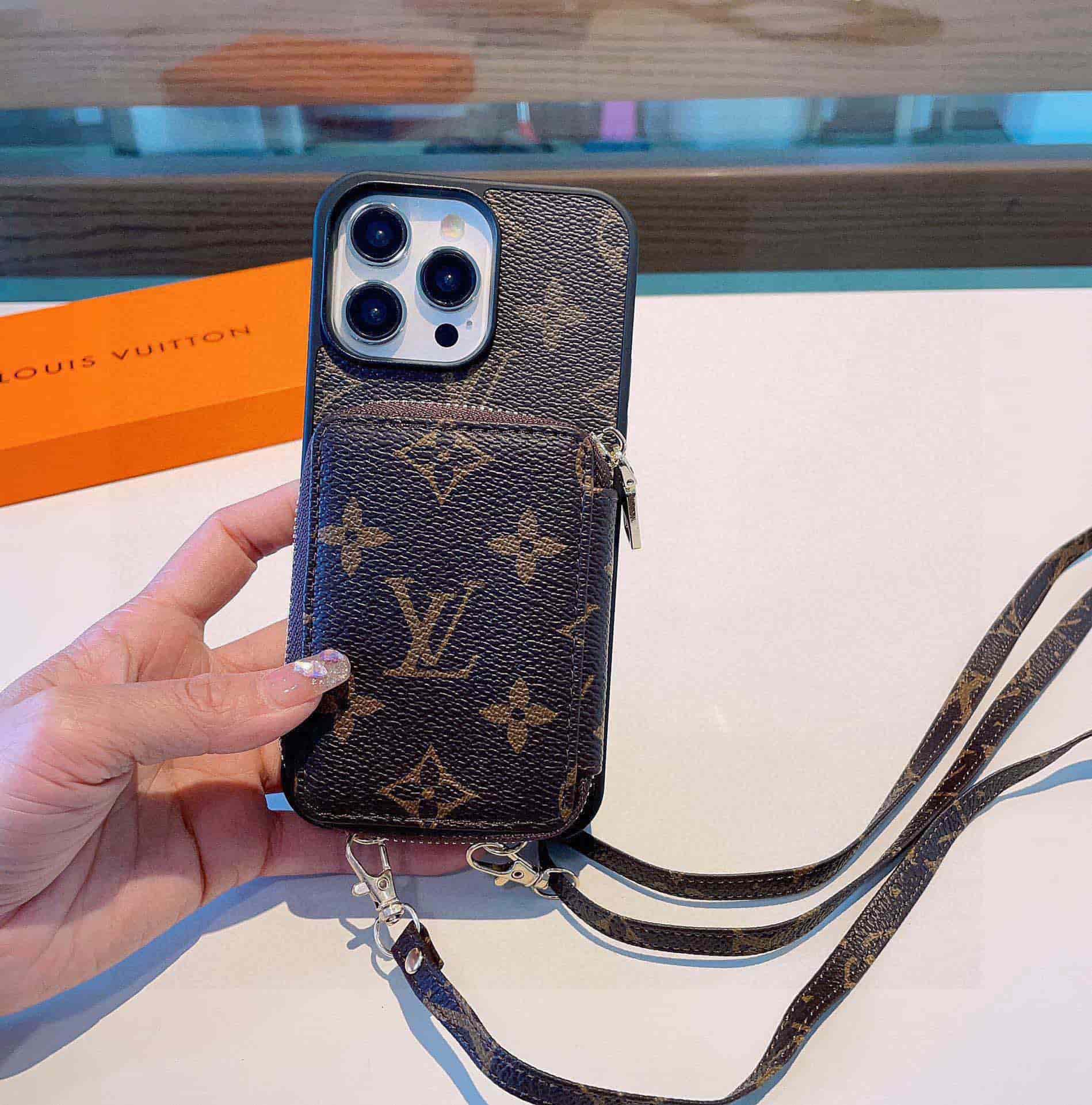 LOUIS VUITTON iPhone Case Monogram with zipper for bank cards keys cash