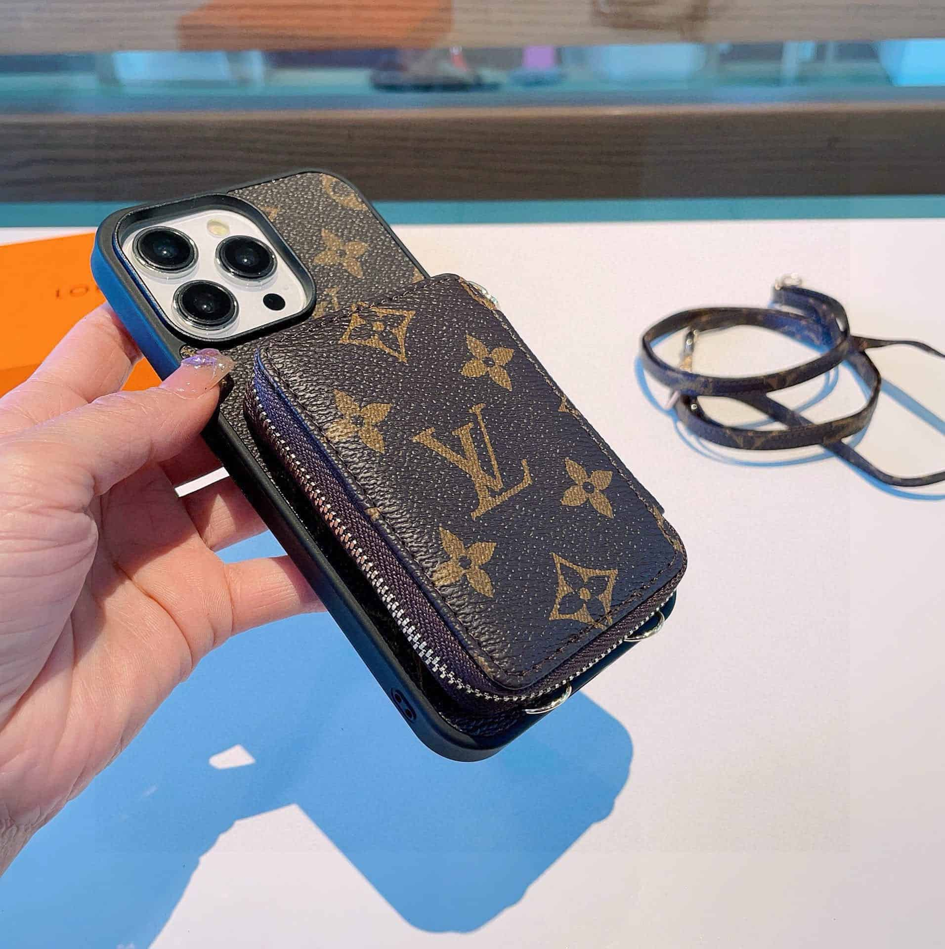 LOUIS VUITTON iPhone Case Monogram with zipper for bank cards keys cash