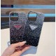 PRADA iPhone Case Couple Style Fully Covered with Sparkling Rhinestones