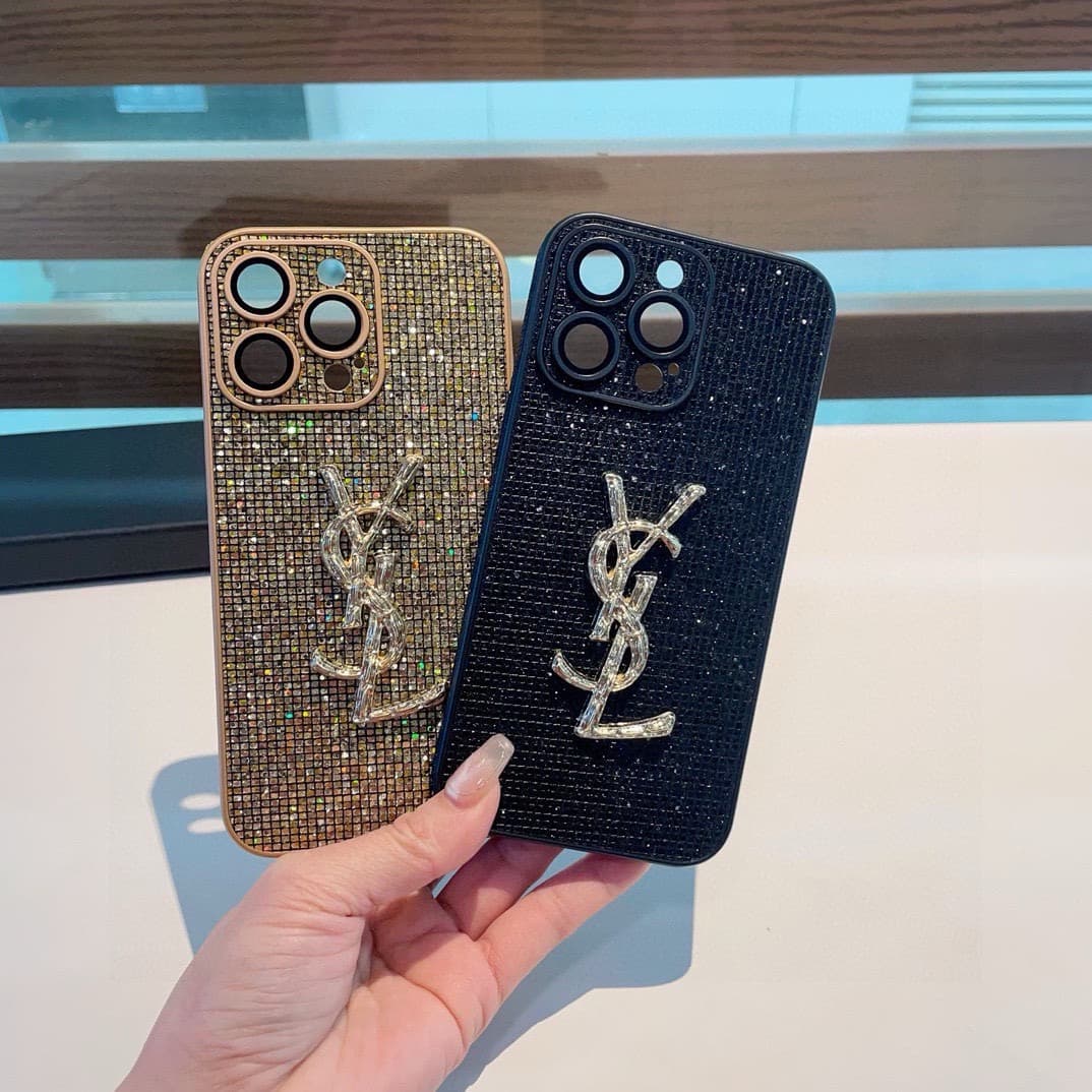 YSL Yves Saint Laurent iPhone Case Couple Style Sparkling Rhinestones