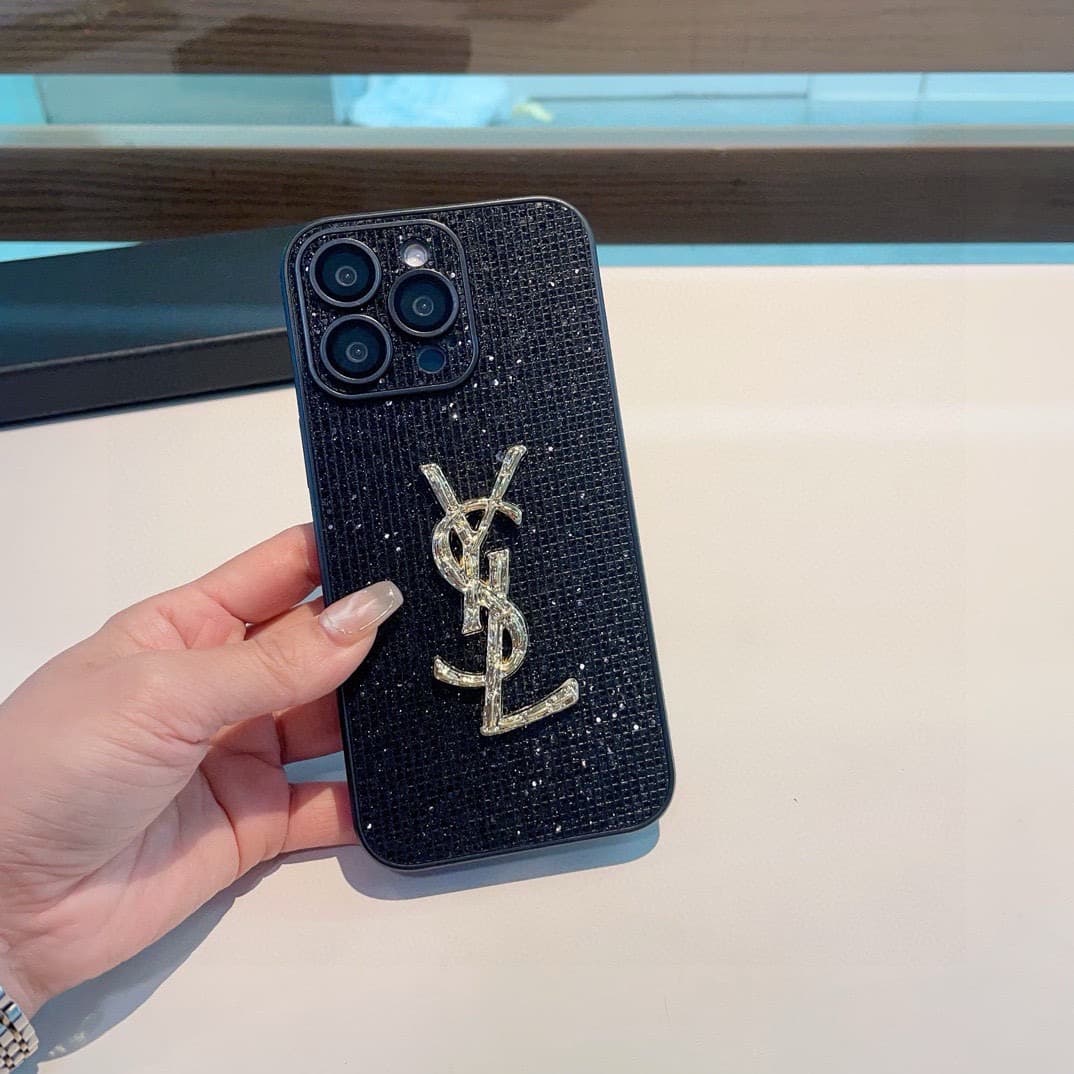 YSL Yves Saint Laurent iPhone Case Couple Style Sparkling Rhinestones