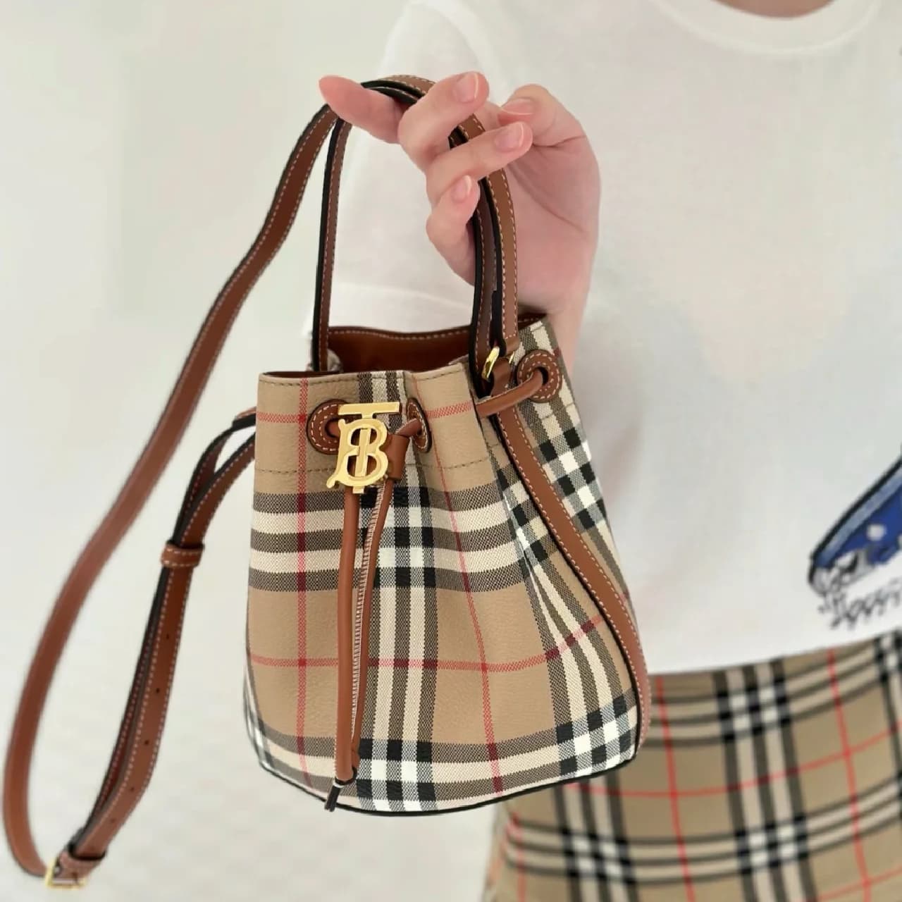 BURBERRY handbag Mini Check Bucket Bag