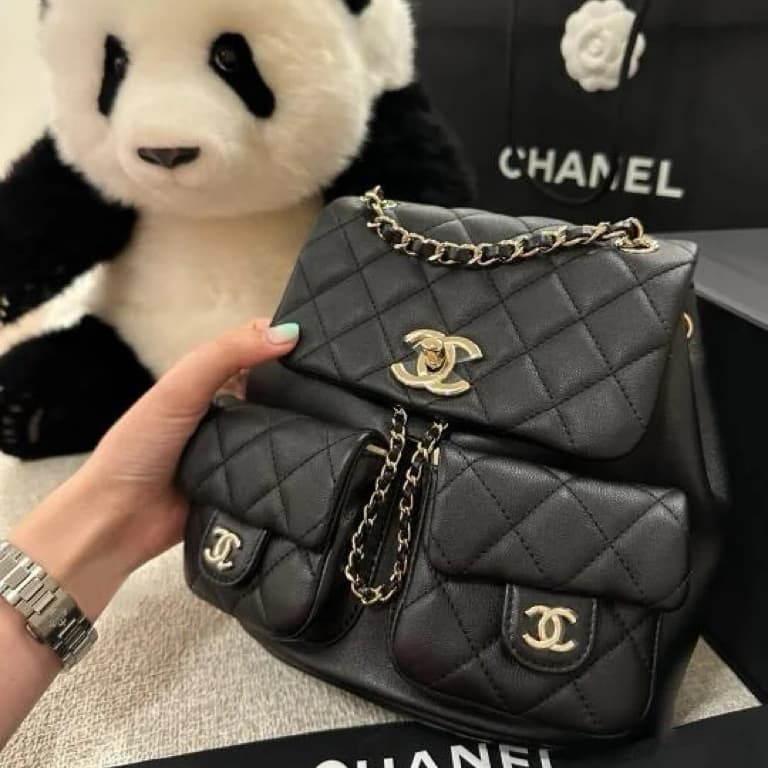 CHANEL backpack DUMA Multiple pockets grained calfskin & gold-tone metal