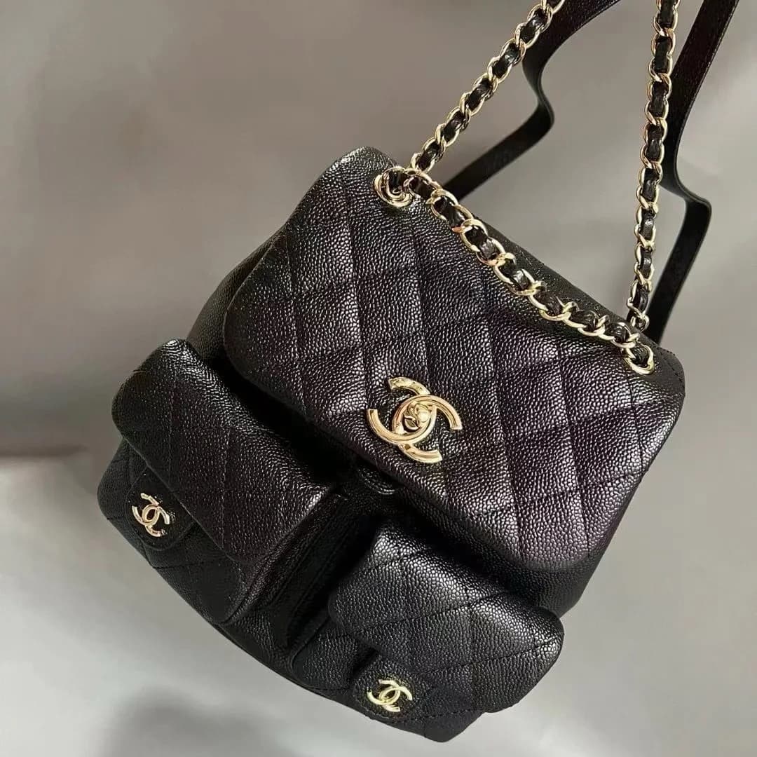 CHANEL backpack Large DUMA Multiple pockets grained calfskin & gold-tone metal