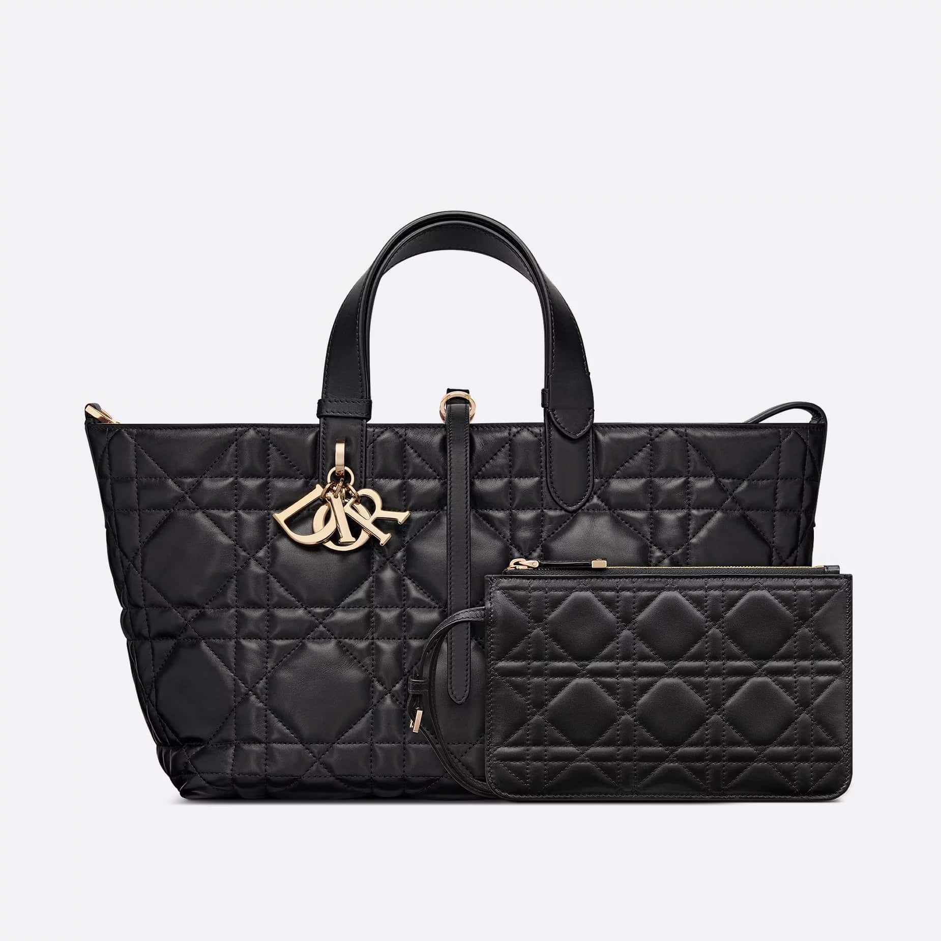 Dior Toujours Bag Medium Black Calfskin With Macrocannage Topstitching