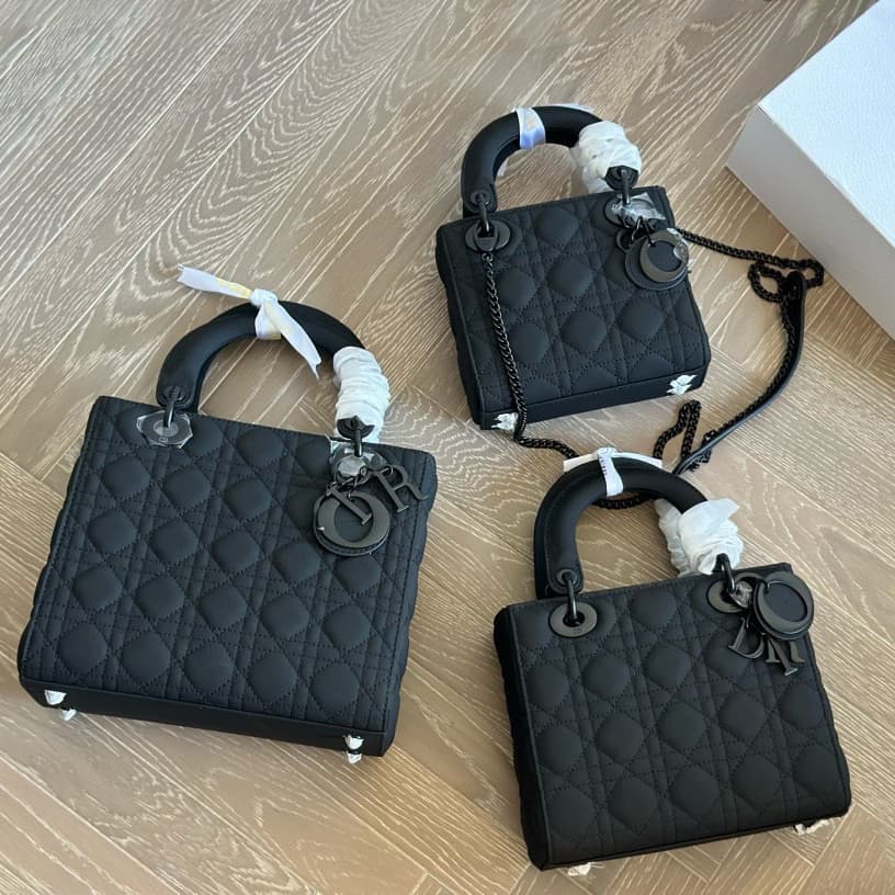 Dior Lady Dior Bag Black Ultramatte Cannage Calfskin Mini Small Medium