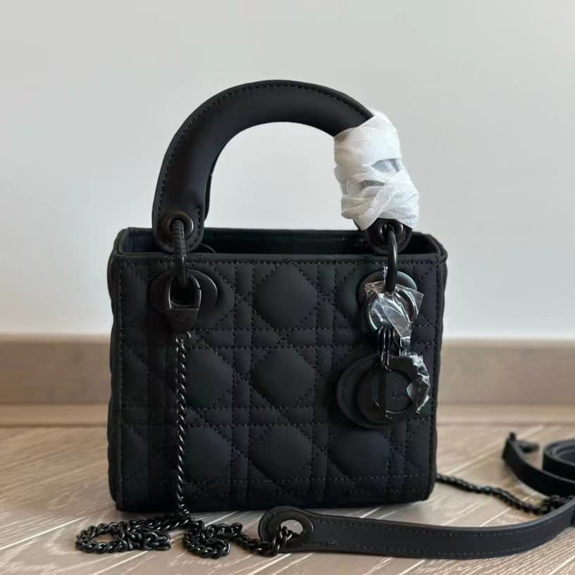 Dior Lady Dior Bag Black Ultramatte Cannage Calfskin Mini Small Medium