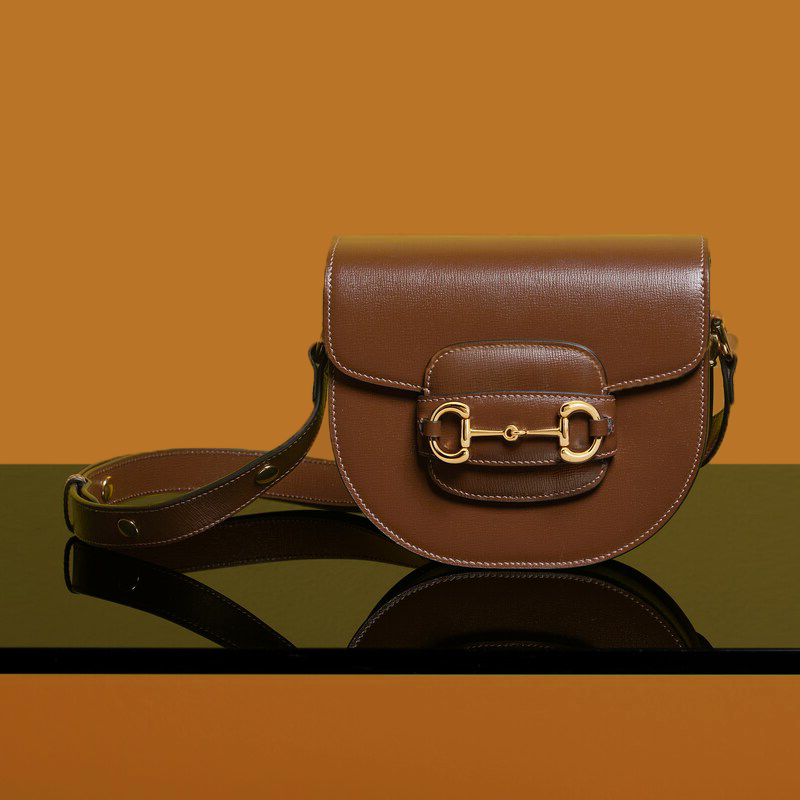 GUCCI Horsebit 1955 mini rounded bag brown leather