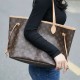 LOUIS VUITTON Neverfull handbag middle size roomy not bulky with side laces