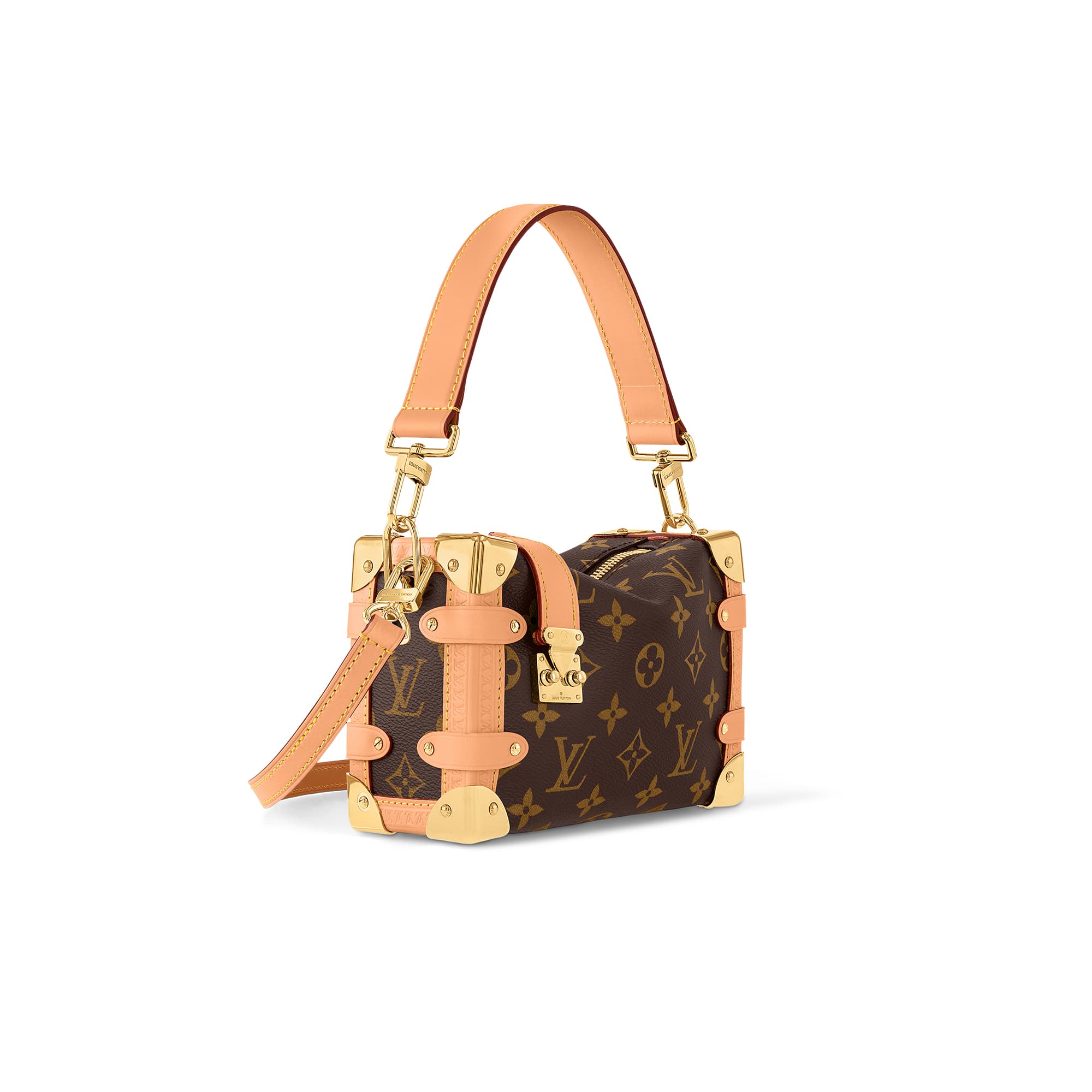 LOUIS VUITTON Side Trunk handbag small size cowhide-leather trim and gold-color  reinforced corners hardware