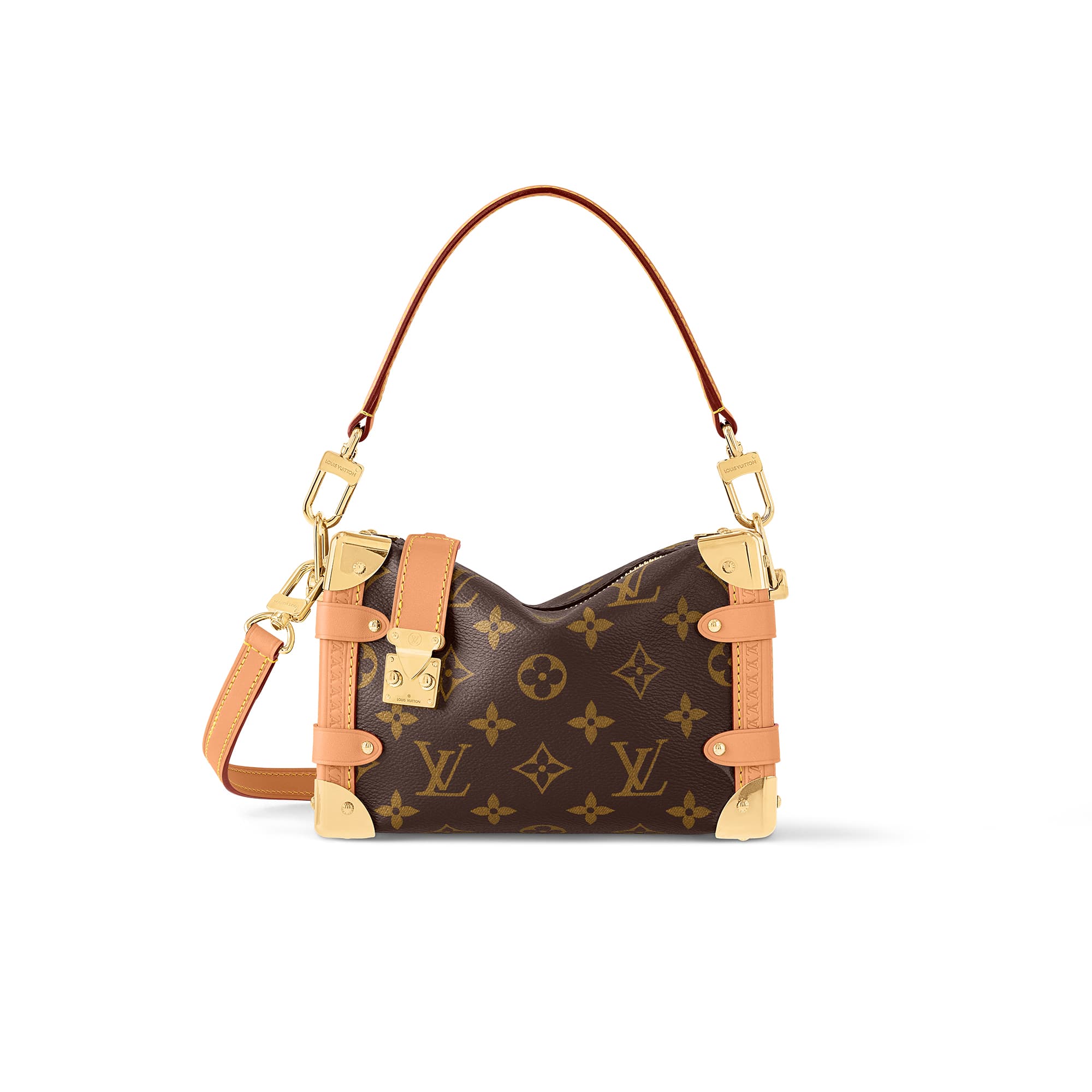 LOUIS VUITTON Side Trunk handbag small size cowhide-leather trim and gold-color  reinforced corners hardware