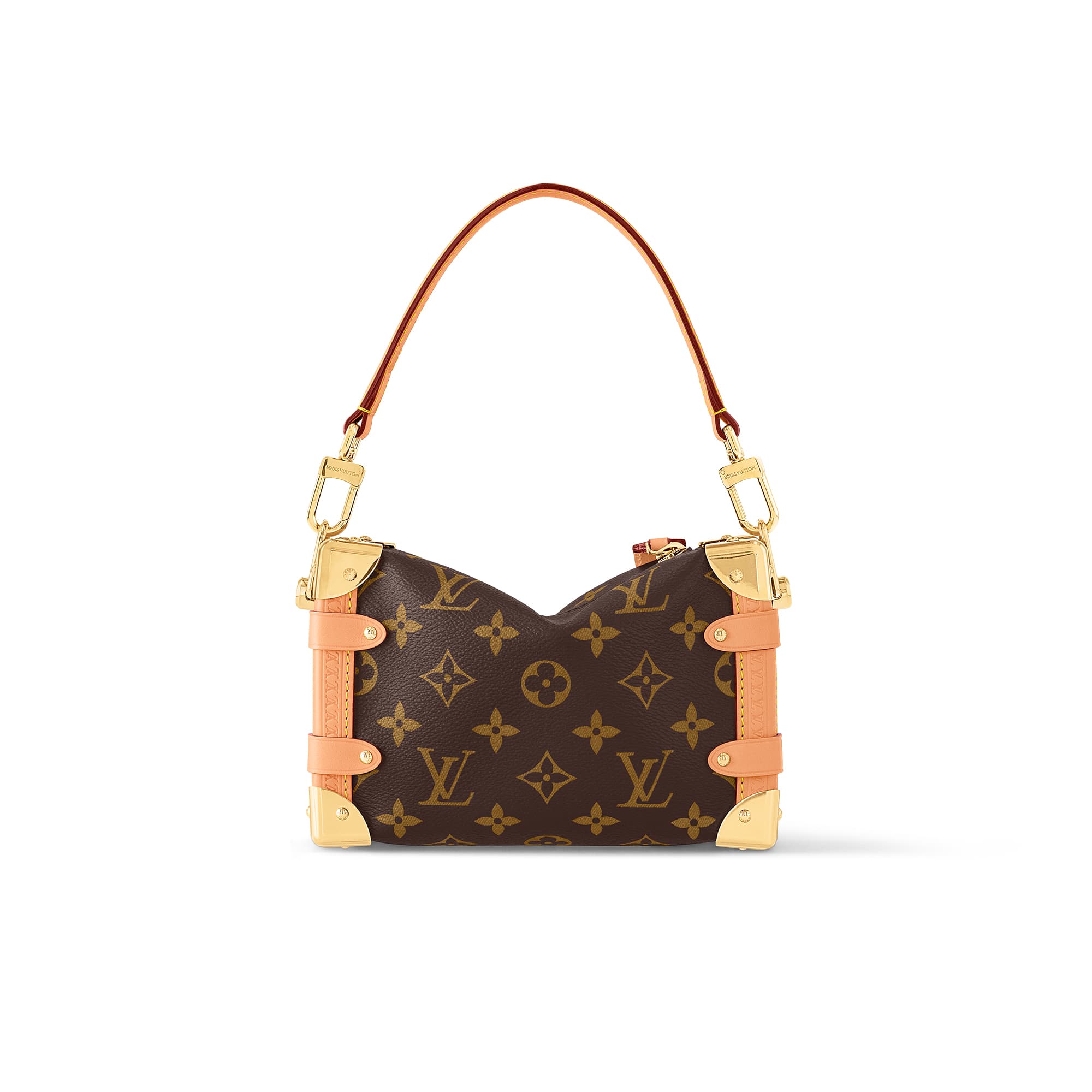 LOUIS VUITTON Side Trunk handbag small size cowhide-leather trim and gold-color  reinforced corners hardware