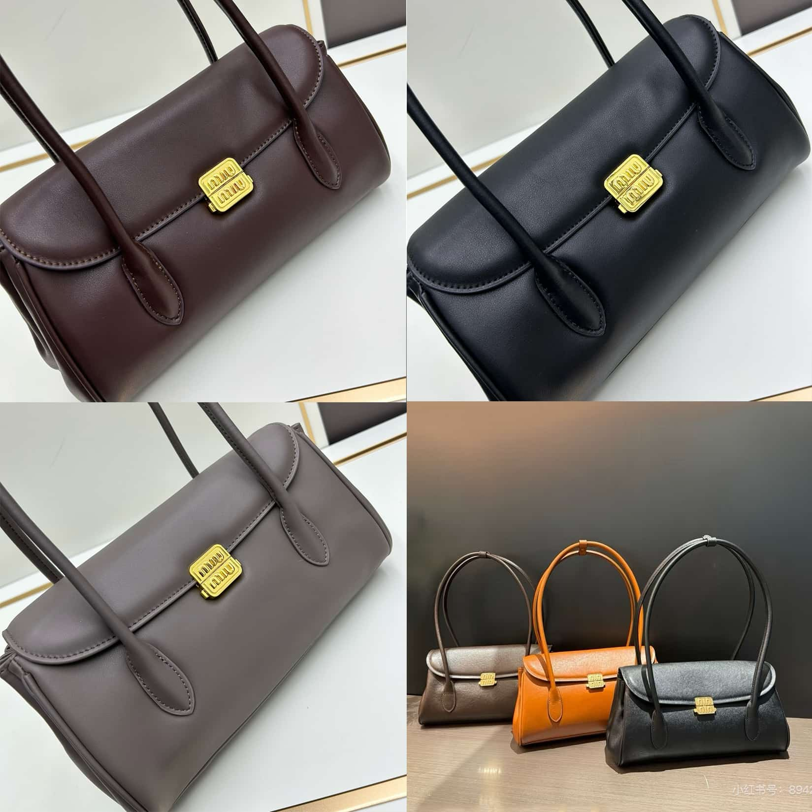 MIU MIU Retro Underarm Glossy Leather Shoulder Baguette Bag 4 Colors