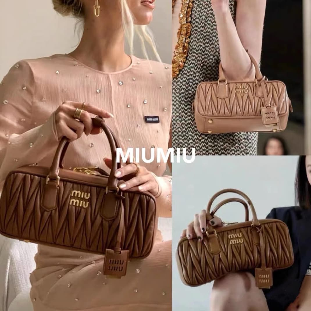 MIU MIU Arcadie Matelassé Nappa Sheepskin Leather Pleated Bag