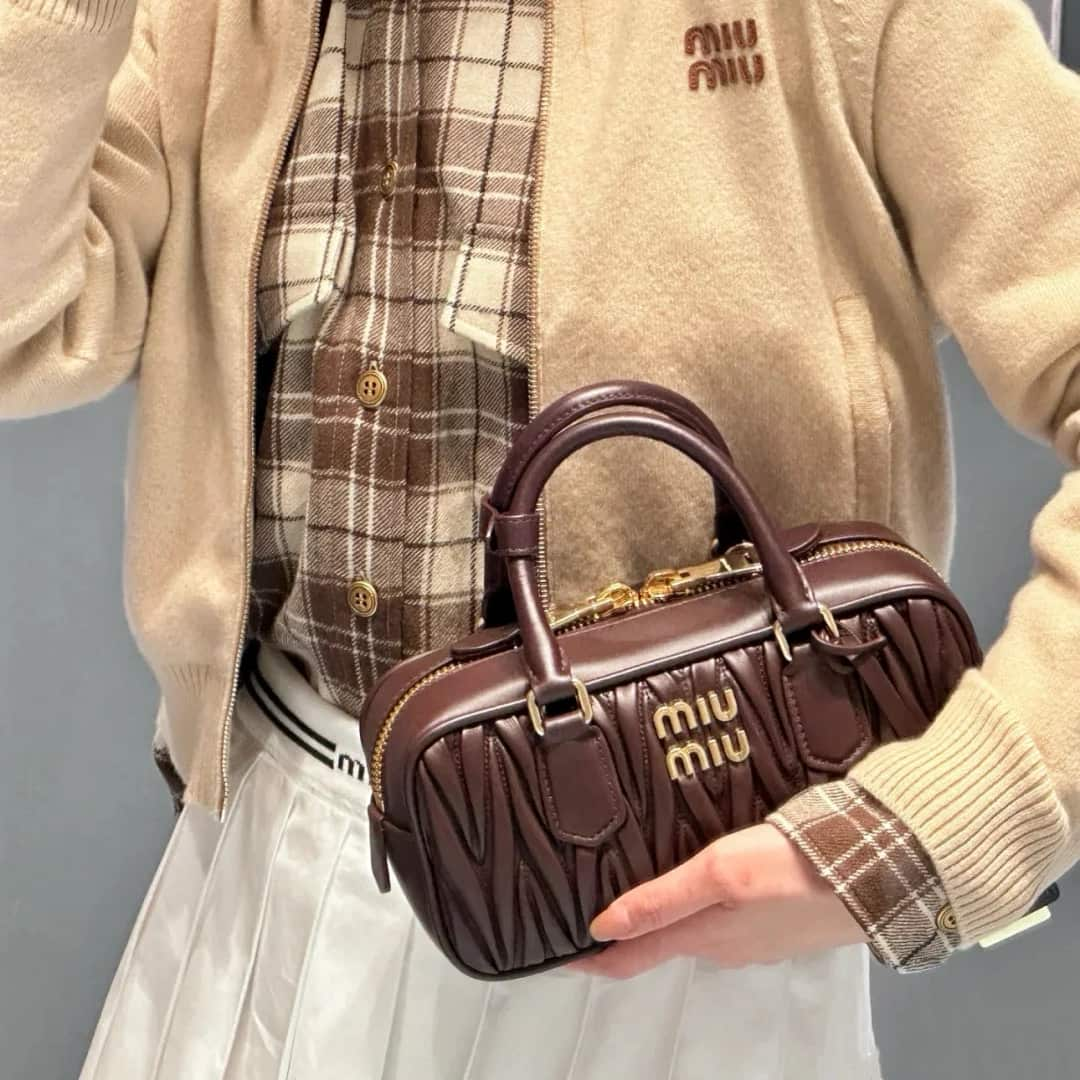 MIU MIU Arcadie Matelassé Nappa Sheepskin Leather Pleated Bag