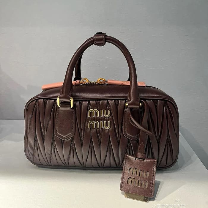 MIU MIU Arcadie Matelassé Nappa Sheepskin Leather Pleated Bag