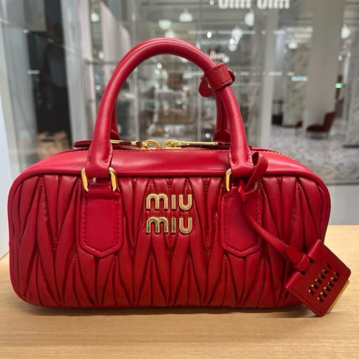 MIU MIU Arcadie Matelassé Nappa Sheepskin Leather Pleated Bag