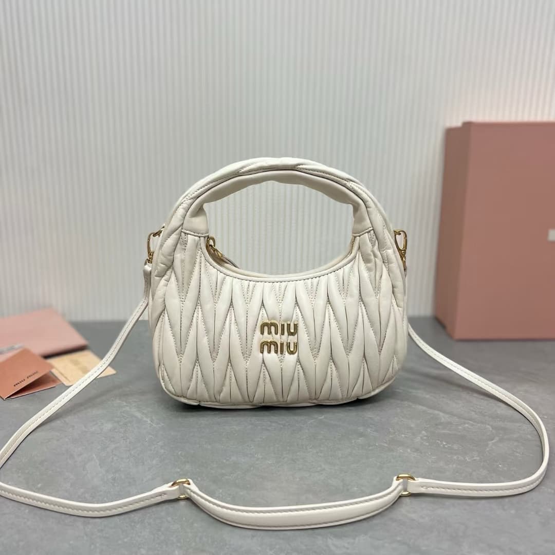 MIU MIU Wander Matelassé Nappa Leather Hobo Bag Small