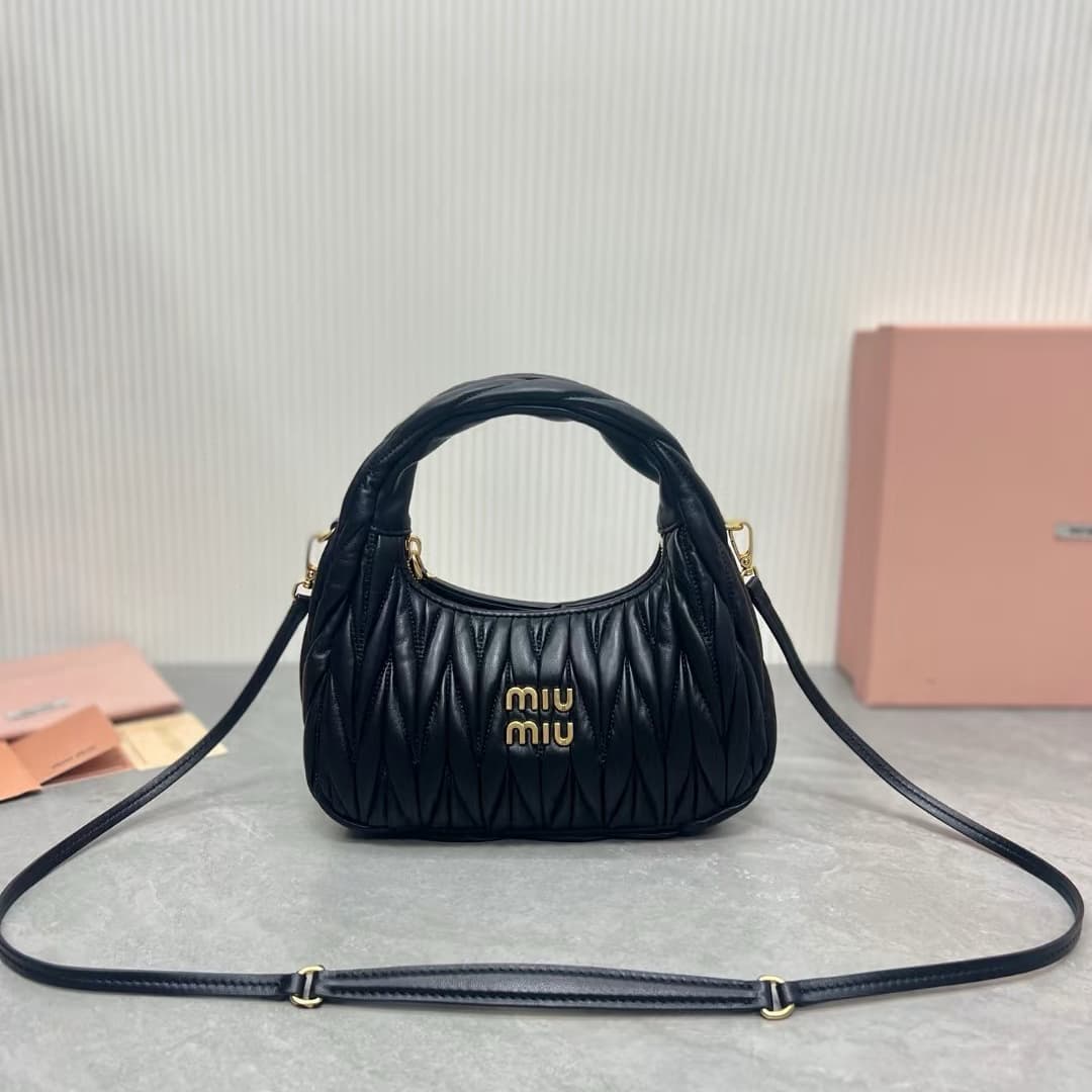 MIU MIU Wander Matelassé Nappa Leather Hobo Bag Small