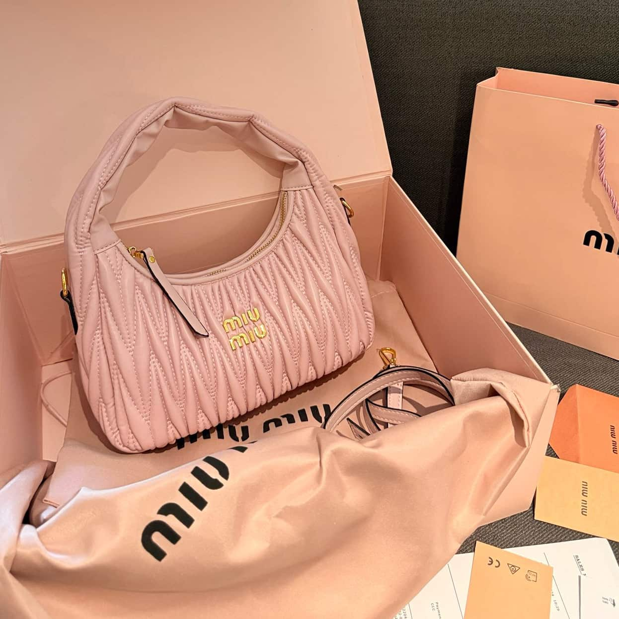 MIU MIU Wander Matelassé Nappa Leather Hobo Bag