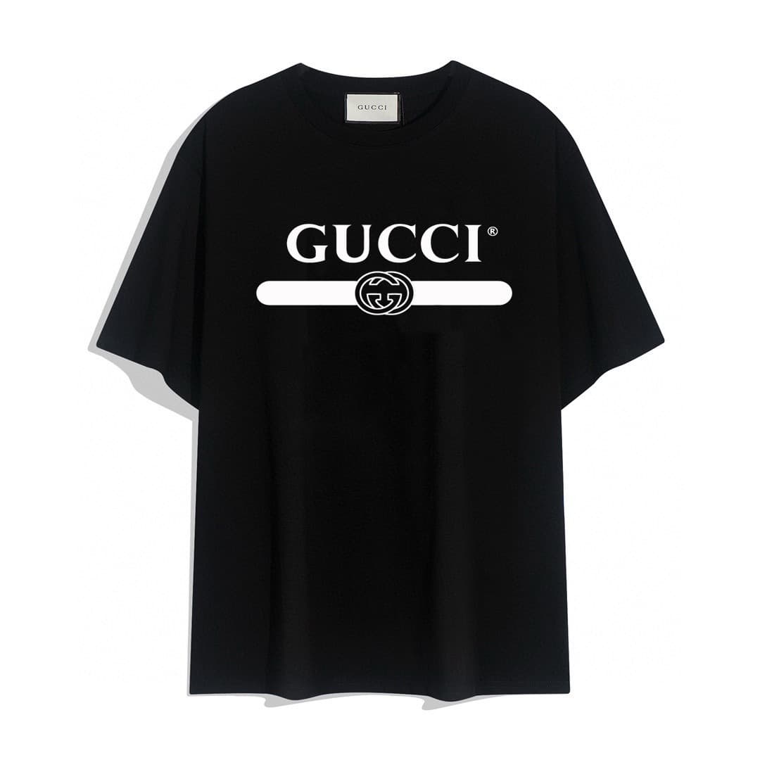 GUCCI T-shirt Unisex Women`s & Men`s Short Sleeve Black White letters