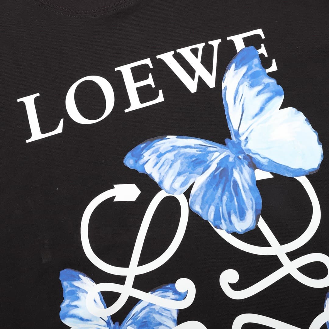 LOEWE T-shirt Unisex Women & Men Short sleeved 24S double-stranded yarn pure cotton Butterfly 