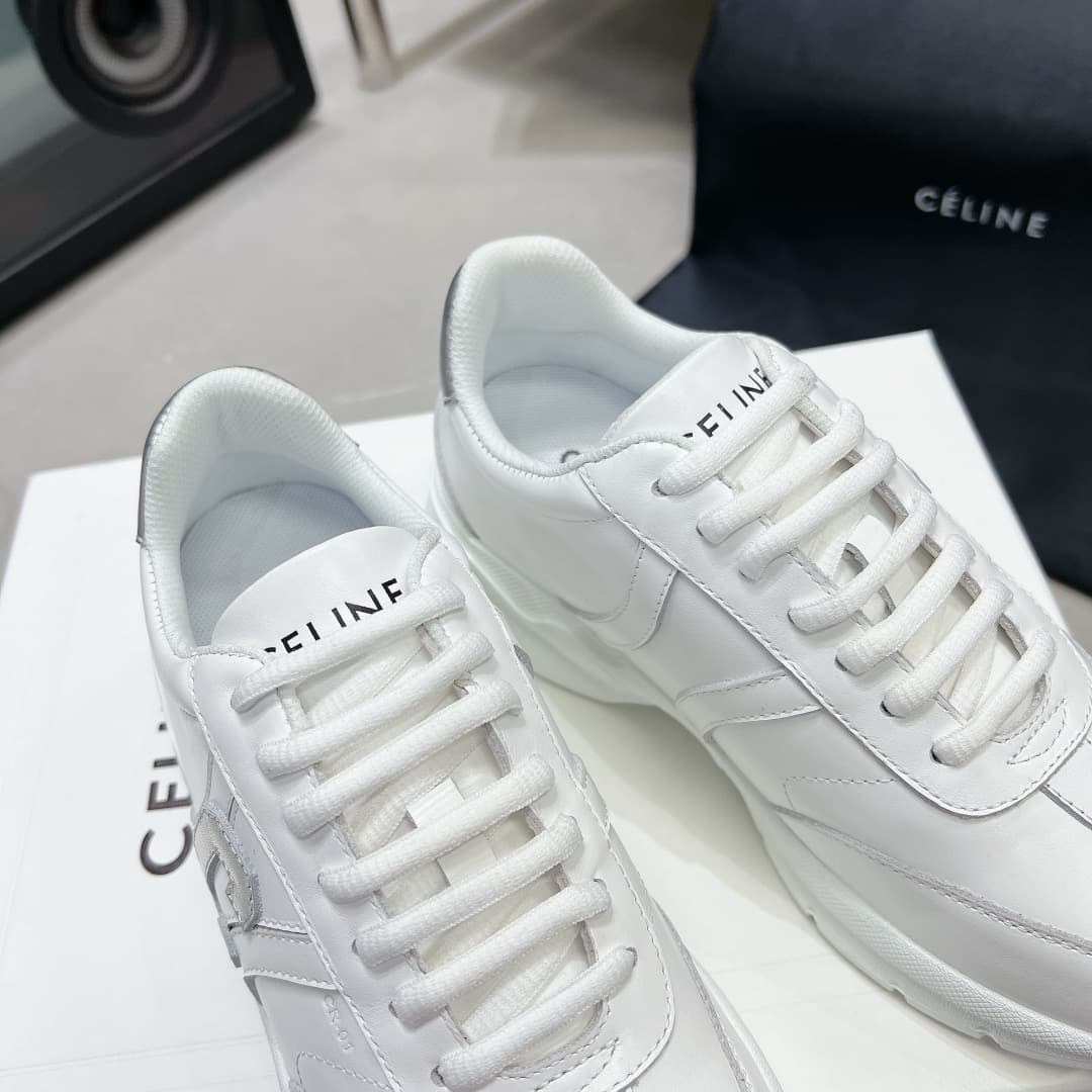 CELINE shoes RUNNER CR-01 Leather Low Bond  Women's Silver C letter