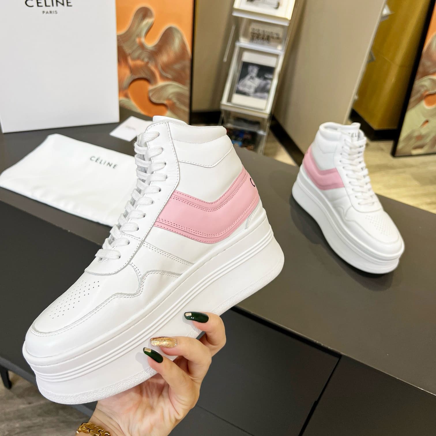 CELINE shoes Women's Thick-Soled High-Top Pink block