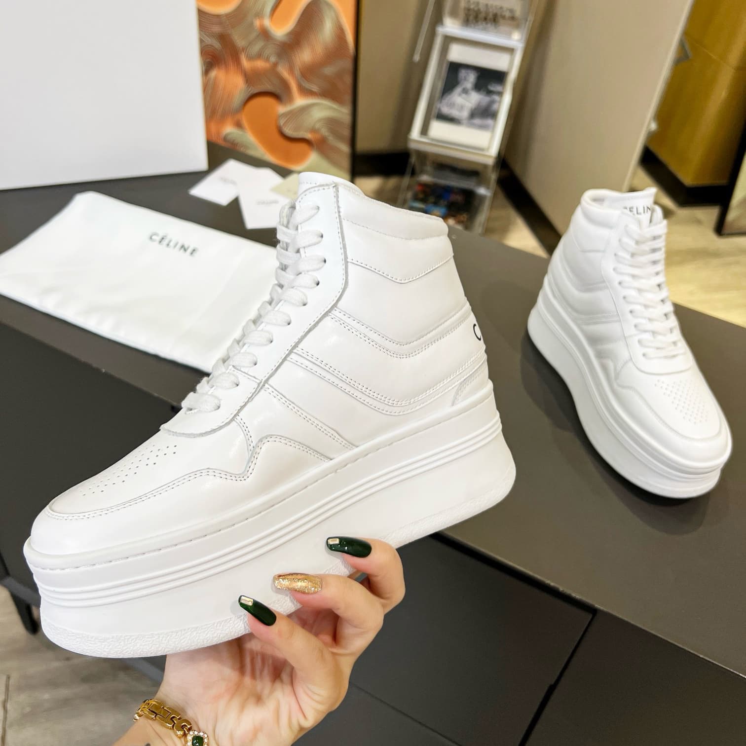 CELINE shoes Women's Thick-Soled High-Top Pure White