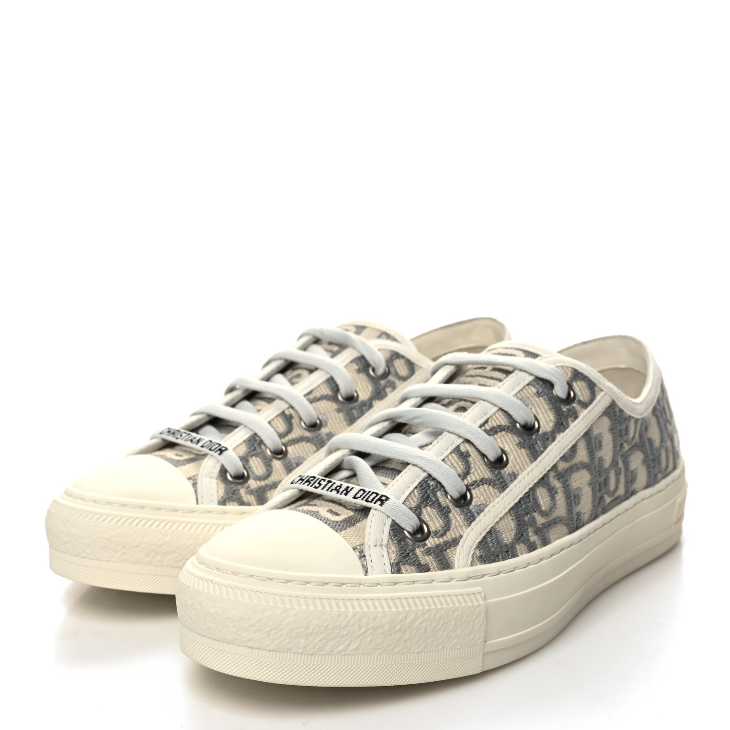 CHRISTIAN DIOR Canvas Oblique Walk Dior Low Top Women's Sneakers - Grey Stone