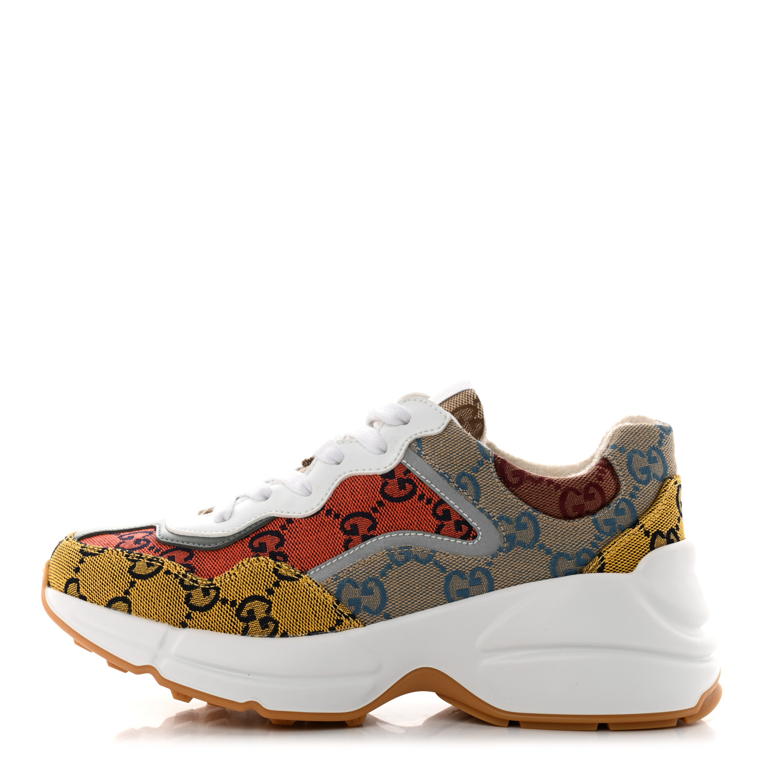 GUCCI Monogram Multicolor Demetra Women's Rhyton Sneakers - Yellow/Blue/White/Red