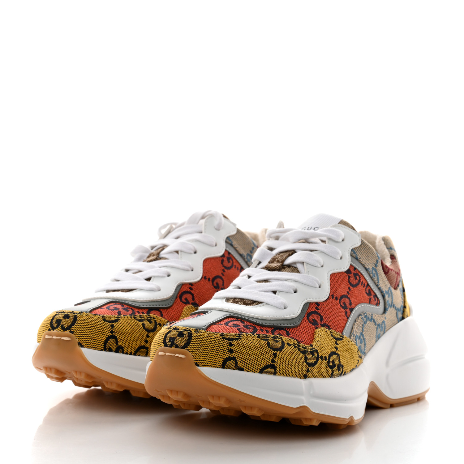 GUCCI Monogram Multicolor Demetra Women's Rhyton Sneakers - Yellow/Blue/White/Red